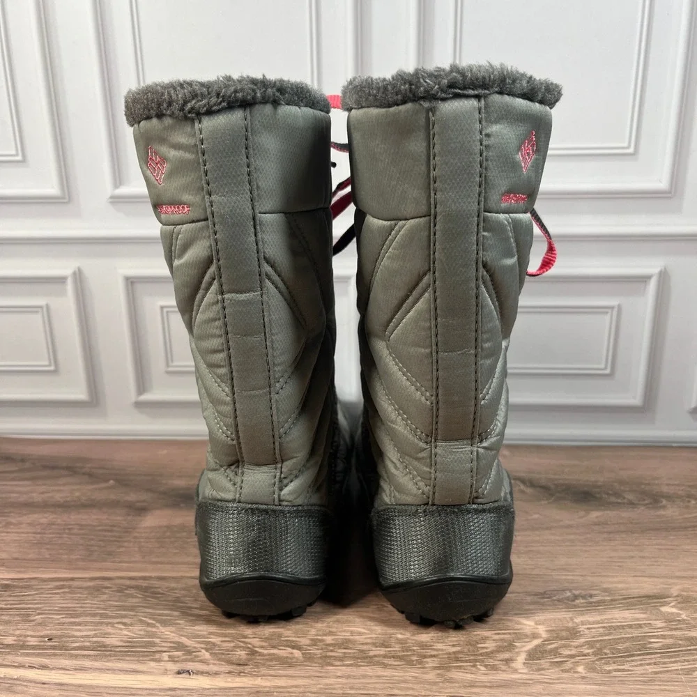 Columbia‎ Minx Mid III Snow Boots Big Girls Grey Pink Waterproof Quilted Size 3